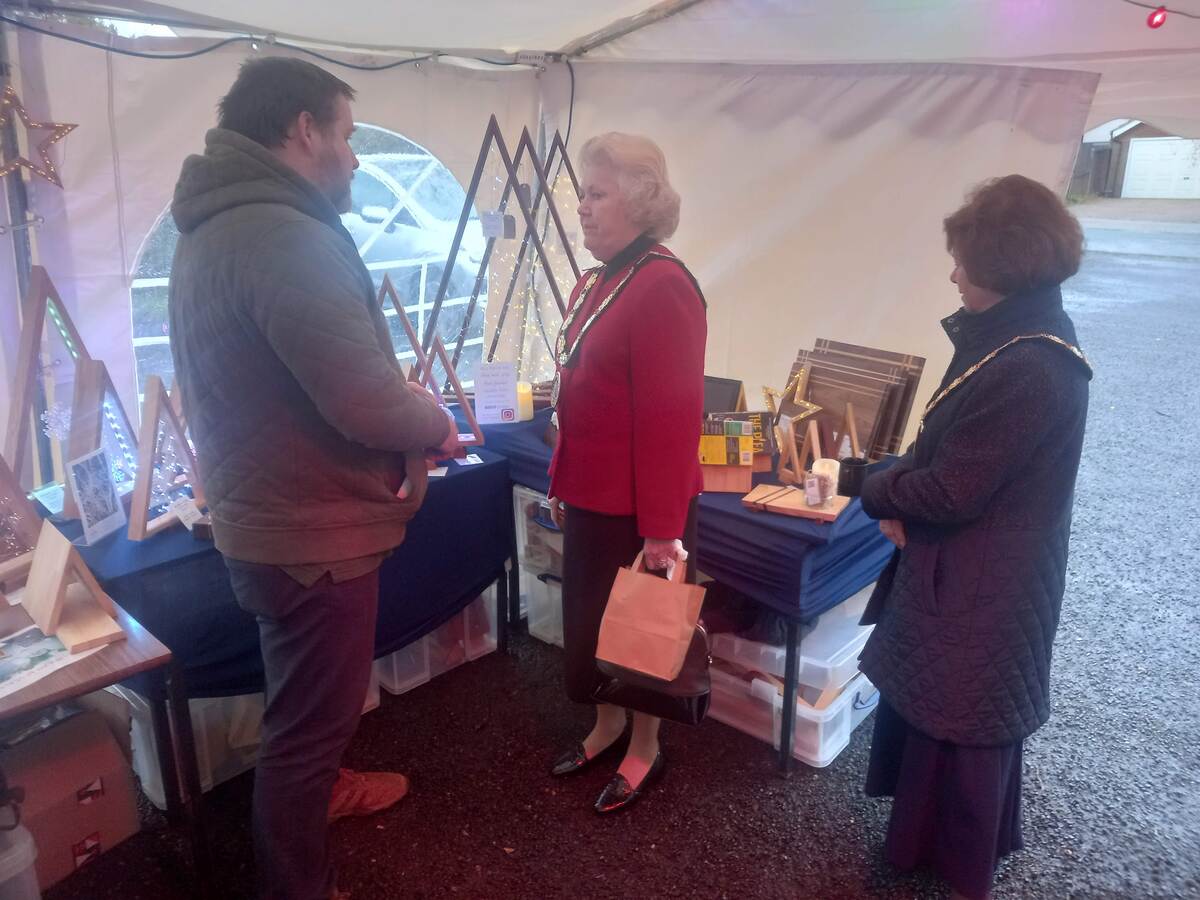 The Mayor of Chelmsford Councillor Janette Potter and Mayoress Councillor Jackie Galley at the North Essex Wood Craft stall